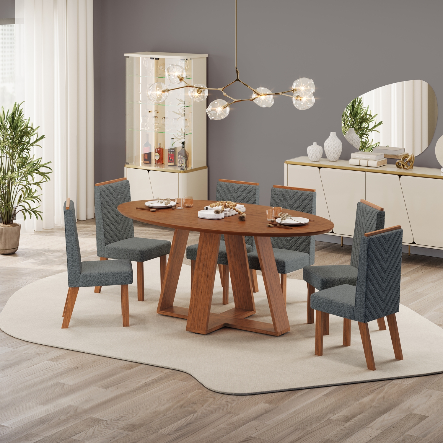 MESA CELESTE - 1830X1000X25 FREIJO FREIJO  CONJUNTO CADEIRA NARA FREIJO LINHO GRANITO