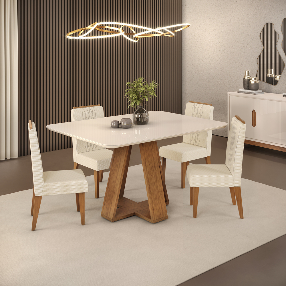 MESA CELESTE 1200X900 FREIJÓ OFF CURVO + 04 CAD. LIA FREIJÓ L. NEVE