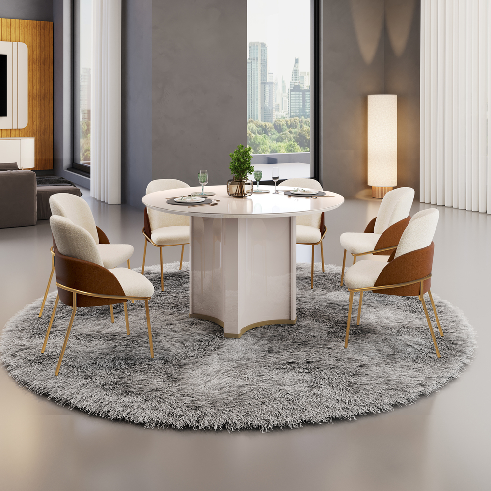 MESA CHANEL COM TAMPO REDONDO 1360 - CADEIRA VITTA BOUCLE