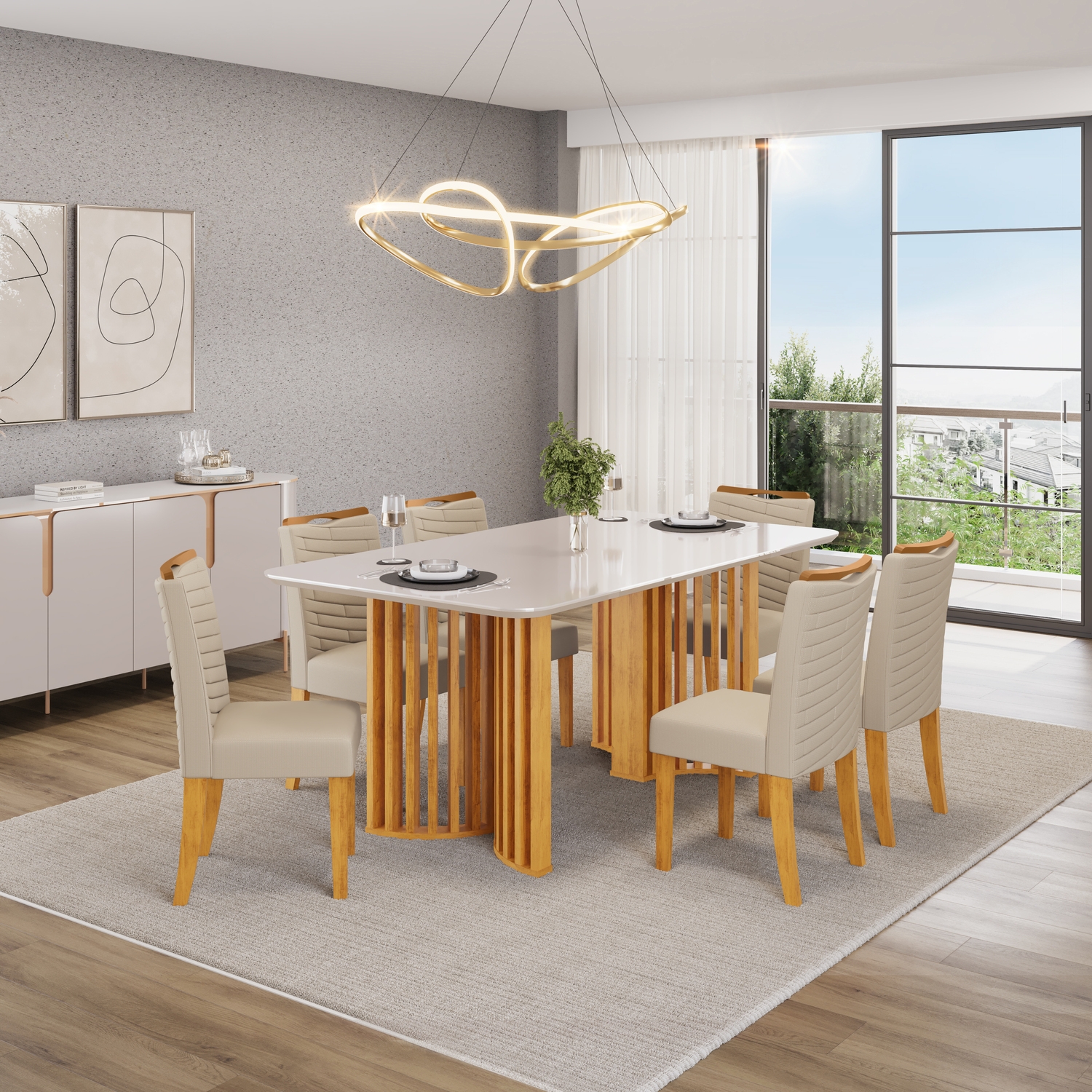 MESA LUMA CEDRO 1800 OFF WHITE OFF WHITE - 06 CADEIRAS JULIA LINHO NEVE