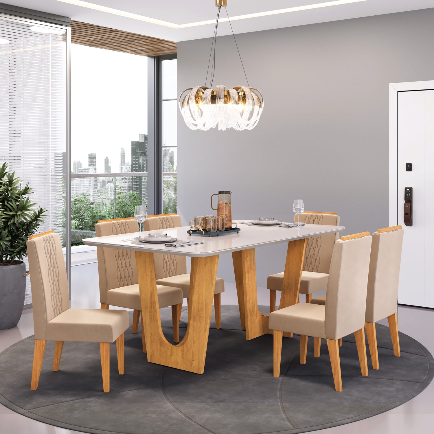 MESA NALA 1700X900 CEDRO OFF + 06 CADEIRAS LIA VELUDO CREME.jpg