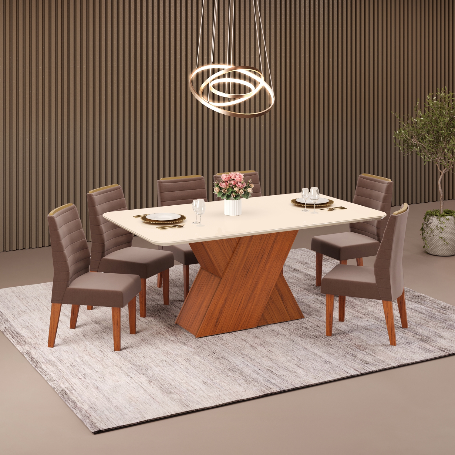 MESA RUBI 1700X900 FREIJO FREIJO OFF WHITE + 06 CAD ONDINA FREIJÓ VELUDO MOCA (1)