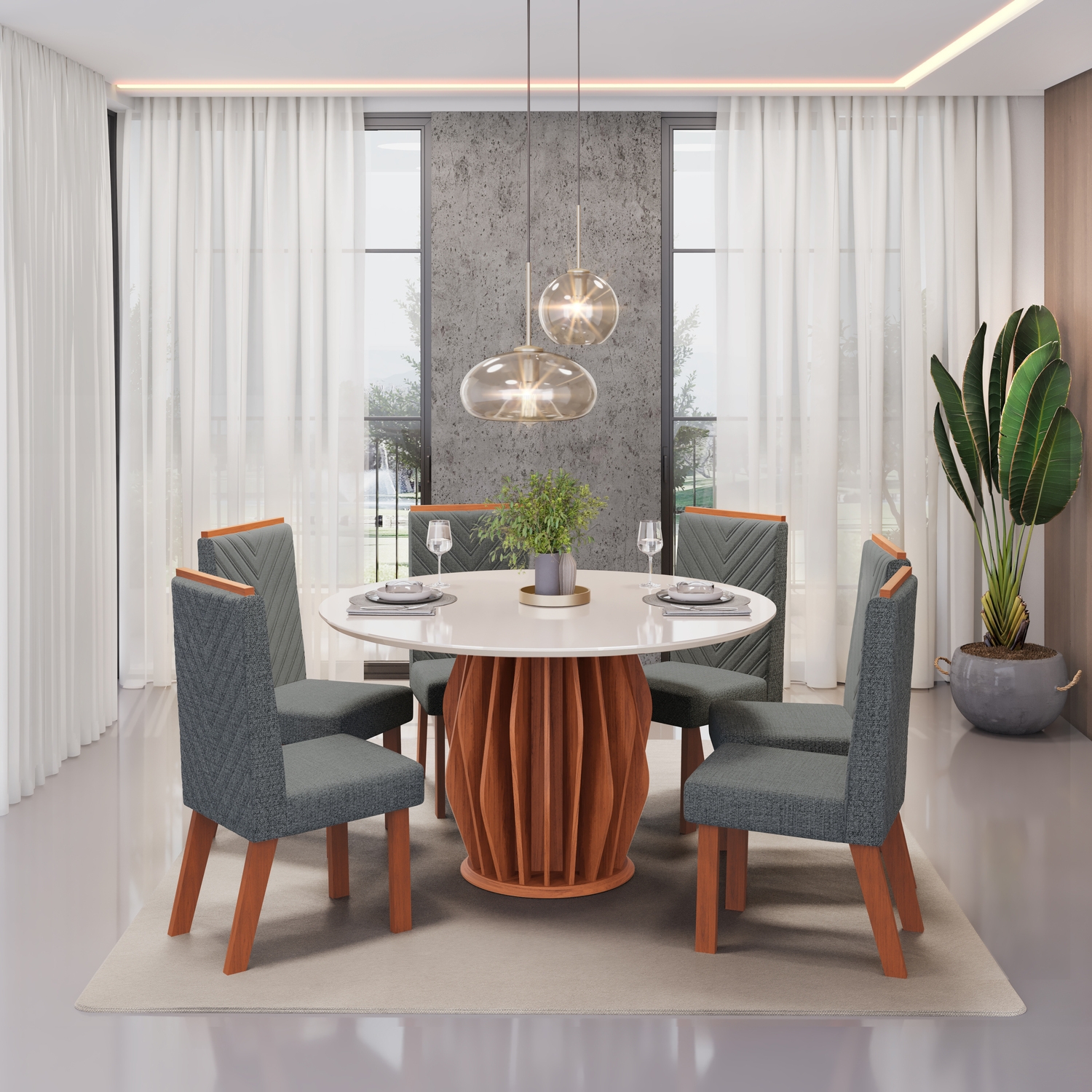 MESA TOKYO FREIJO TAMPO ORGANICO 1360 OFF WHITE CADEIRA NARA L GRANITO - AMBIENTE copiar