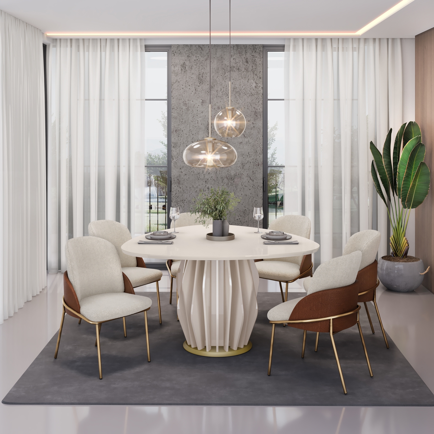 MESA TOKYO TAMPO ORGANICO 1360 + 06 CADEIRAS VITTA BOUCLE
