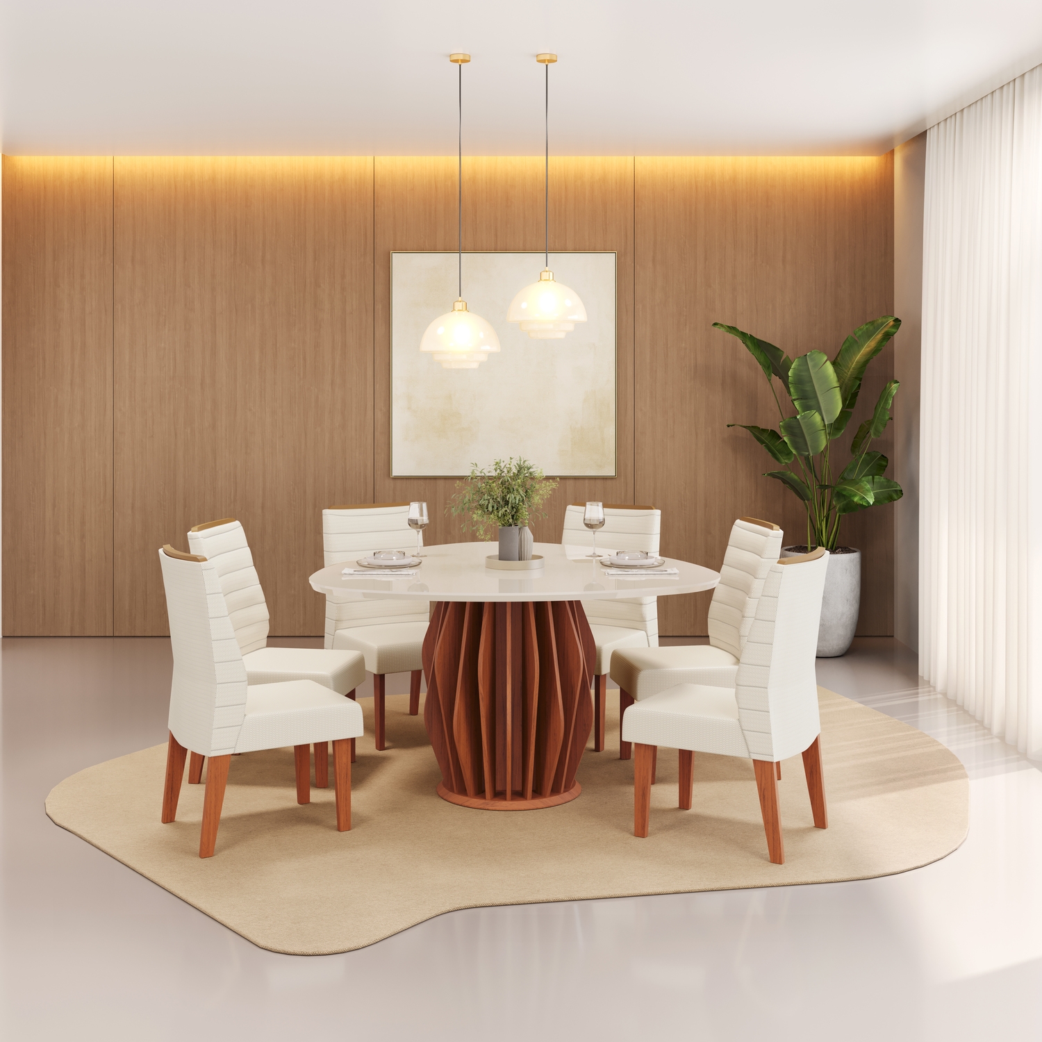 MESA TOKYO TP 1360X1360 ORG DOURADO FREIJO OFF - ONDINA LINHO NEVE