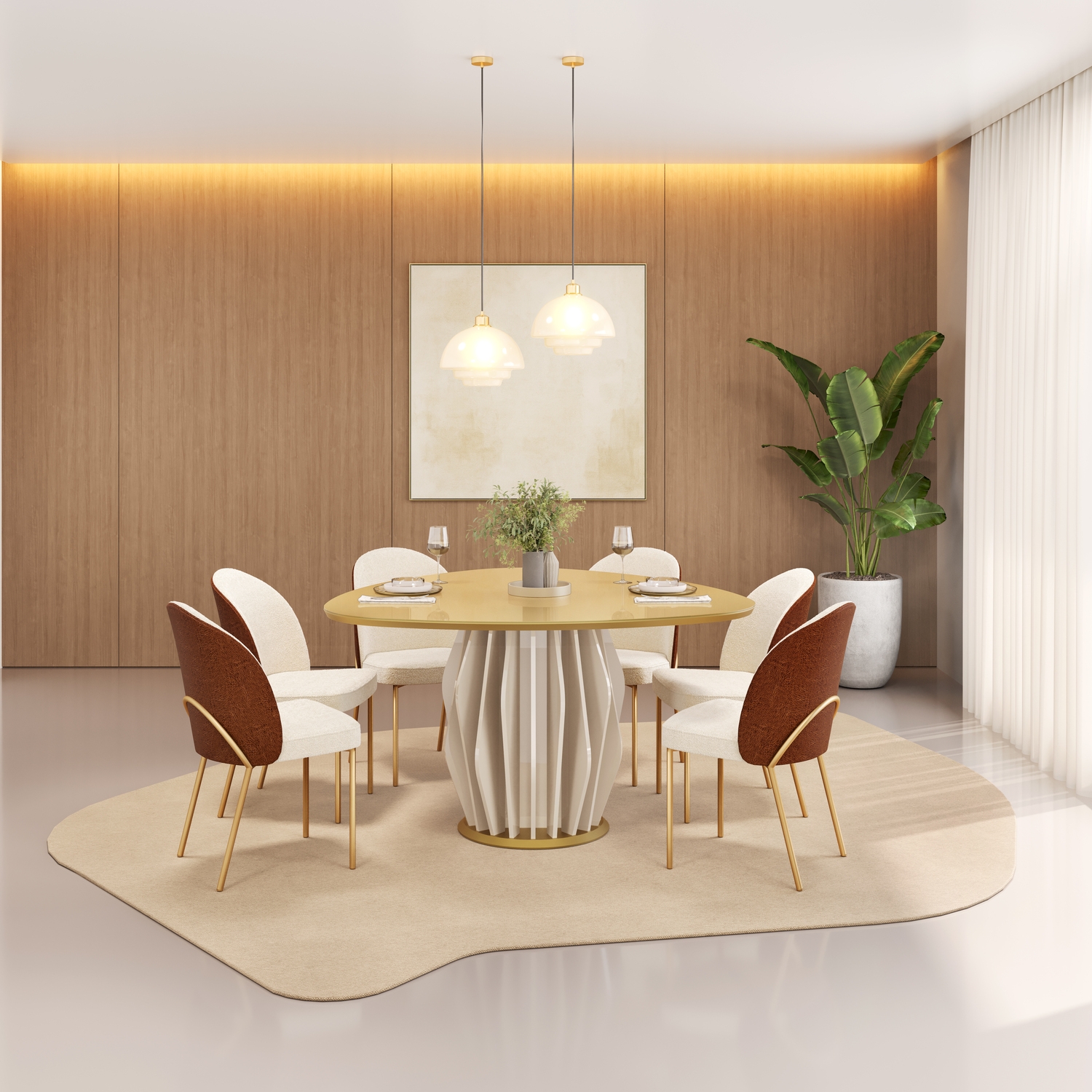 MESA TOKYO TP ORG DOURADO - CADEIRA LIZY BOUCLE PEROLA TERRACOTA