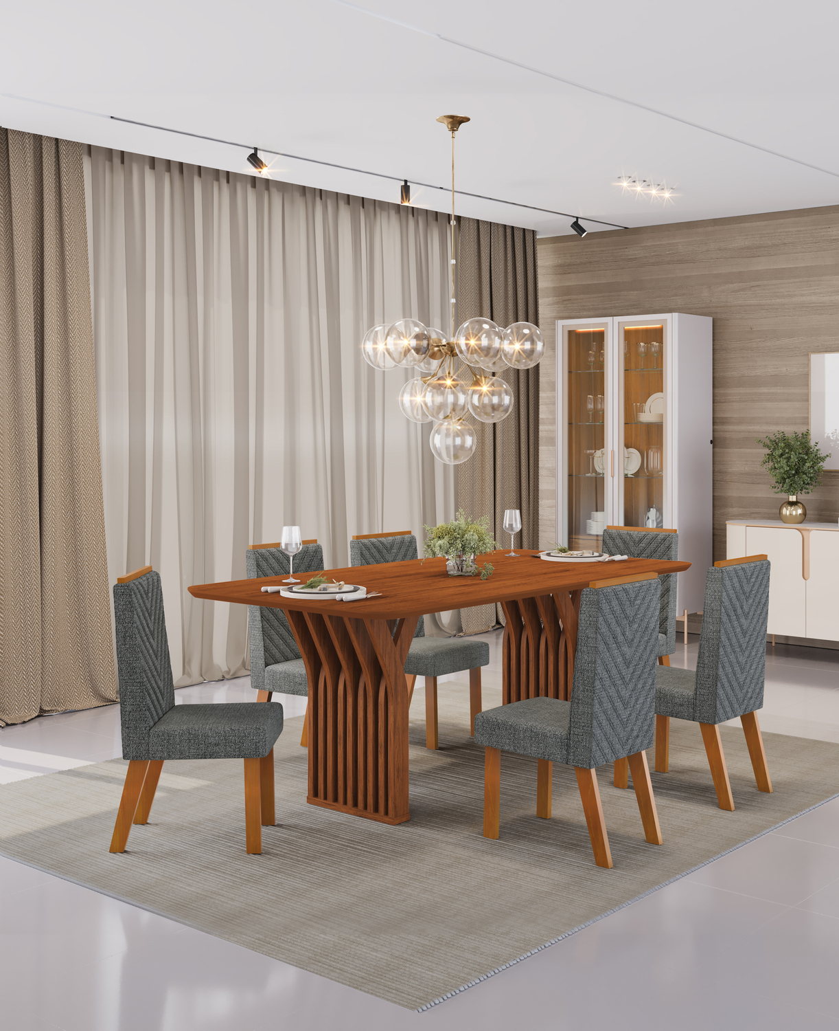 MESA YARA 1800X1000 FREIJO COM TP FREIJO CADEIRA ISLA LINHO GRANITO AJUSTE