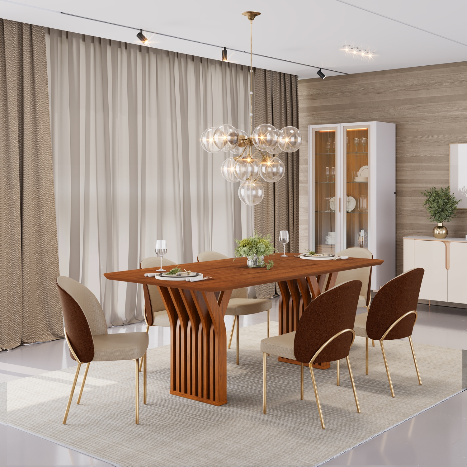 MESA YARA FREIJPO TP 1700X900 SEM VIDRO FREIJO - CADEIRA LIZY TERRACOTA LINHO BEGE