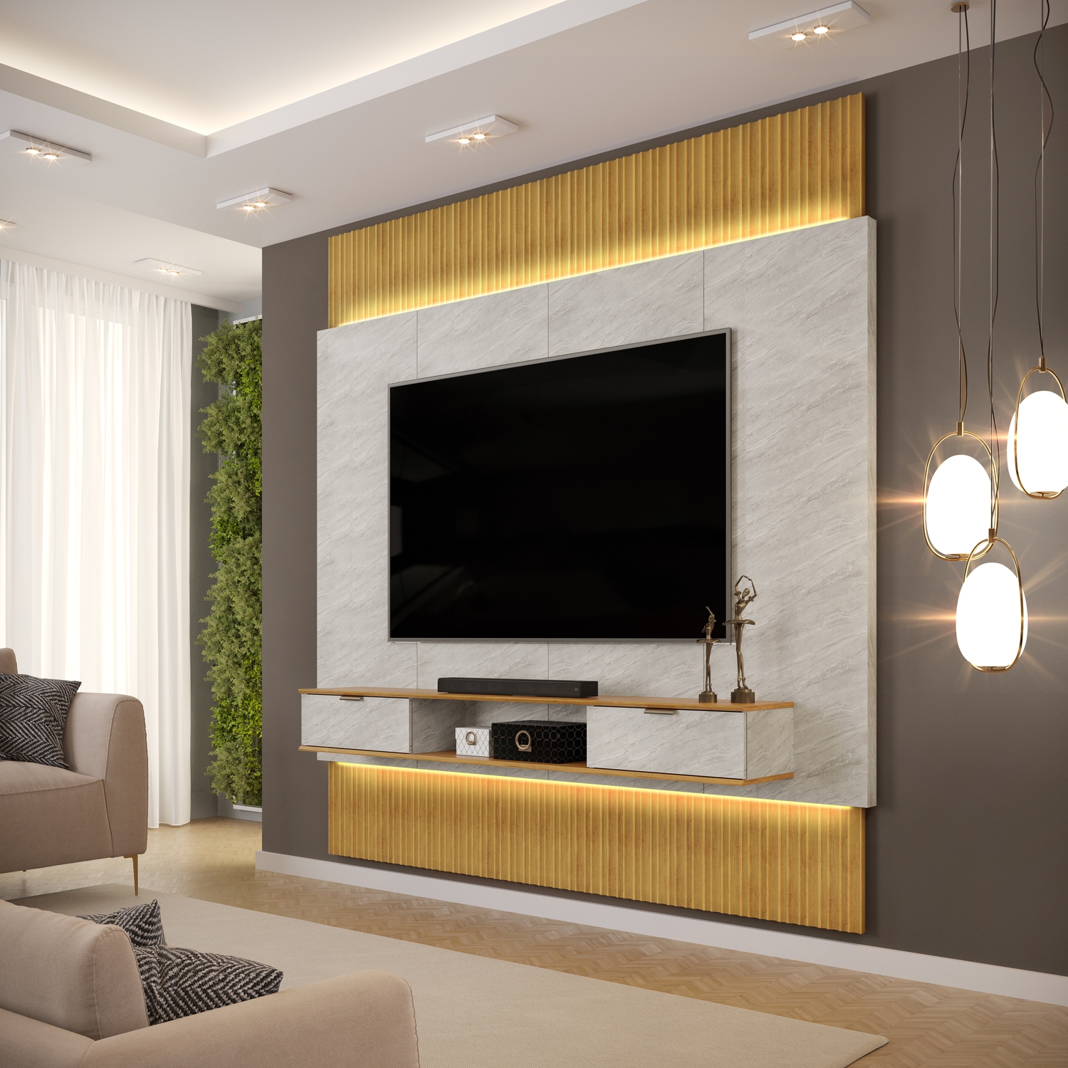PAINEL EXTENSIVEL HIT 2200 CEDRO QUARTZO - AMBIENTE ISOMETRICO (1)