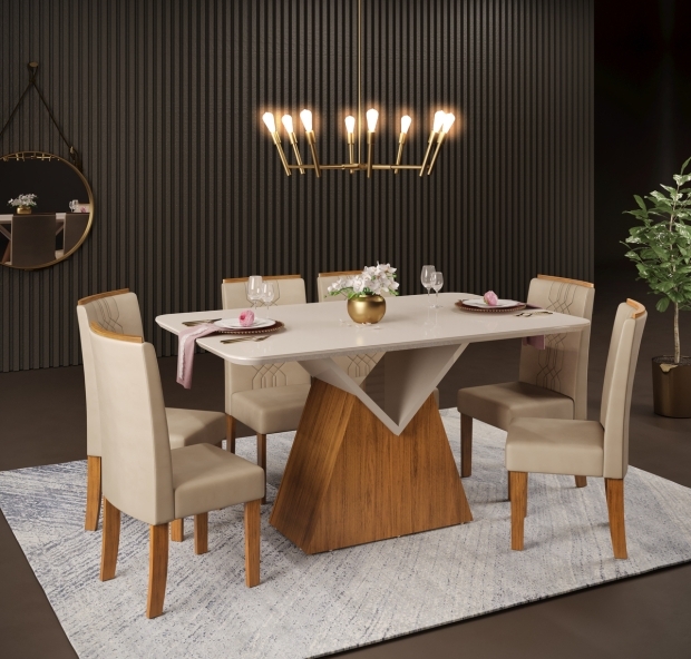 MESA 1360 ARGO FREIJO OFF WHITE + 6 CADEIRAS ZOE FREIJO VL CREME  (1) (1)