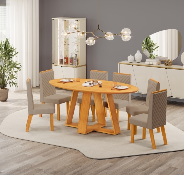 MESA CELESTE - 1830X1000X25 CEDRO CEDRO CONJUNTO CADEIRA NARA CEDRO LINHO BEGE copiar