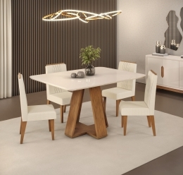 MESA CELESTE 1200X900 FREIJÓ OFF CURVO + 04 CAD. LIA FREIJÓ L. NEVE