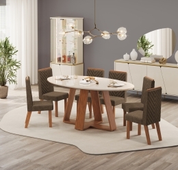 MESA CELESTE 1800 MM FREIJÓ OFF E CADEIRA NARA FREIJÓ L CANELA