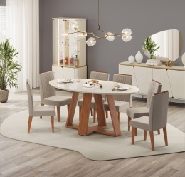 MESA CELESTE FREIJO  TP ORGANICO 1800X1000 OFF WHITE + 6 CADEIRA LIA FREIJO   KRAFT - AMBIENTE copiar
