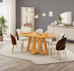 MESA CELESTE  TP ELIPTICO 1800x 1000 CEDRO CEDRO  + 06 CAD LIZY TERRACORA BOUCLE PEROLA copiar