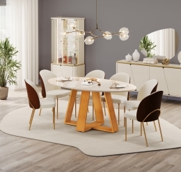 MESA CELESTE  TP ELIPTICO 1800x 1000 CEDRO  OFF  + 06 CAD LIZY TERRACORA BOUCLE PEROLA copiar