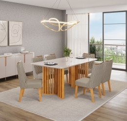 MESA LUMA CEDRO 1800 OFF WHITE OFF WHITE + 6 CADEIRAS BIA CEDRO NEVE