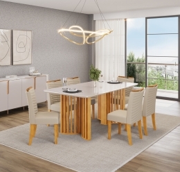 MESA LUMA CEDRO 1800 OFF WHITE OFF WHITE - 06 CADEIRAS JULIA LINHO NEVE