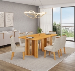 MESA LUMA CEDRO TP 1700X900 CEDRO + 6 CADEIRAS BIA CEDRO NEVE