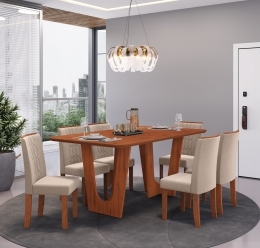 MESA NALA FREIJO COM TAMPO 1700X900 FREIJO - 06 CADEIRAS ZOE VELUDO KRAFIT