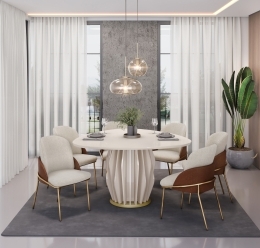 MESA TOKYO TAMPO ORGANICO 1360 + 06 CADEIRAS VITTA BOUCLE