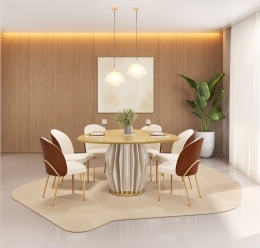 MESA TOKYO TP ORG DOURADO - CADEIRA LIZY BOUCLE PEROLA TERRACOTA
