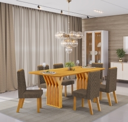 MESA YARA 1800X1000 CEDRO COM TP CEDRO CADEIRA ISLA LINHO CANELA