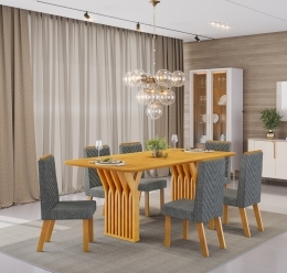 MESA YARA 1800X1000 CEDRO COM TP CEDRO CADEIRA ISLA LINHO GRANITO