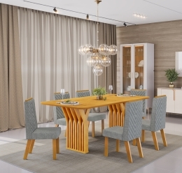 MESA YARA 1800X1000 CEDRO COM TP CEDRO CADEIRA ISLA LINHO NEBLINA