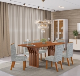 MESA YARA 1800X1000 FREIJO COM TP FREIJO CADEIRA ISLA LINHO NEBLINA AJUSTE