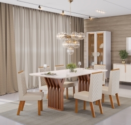 MESA YARA 1800X1000 FREIJO COM TP OFF CADEIRA ISLA LINHO NEVE