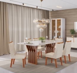MESA YARA FREIJO 1800 OFF WHITE + CADEIRA BIA LINHO NEVE - AMBIENTE ISO