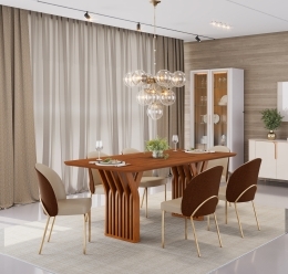 MESA YARA FREIJPO TP 1700X900 SEM VIDRO FREIJO - CADEIRA LIZY TERRACOTA LINHO BEGE